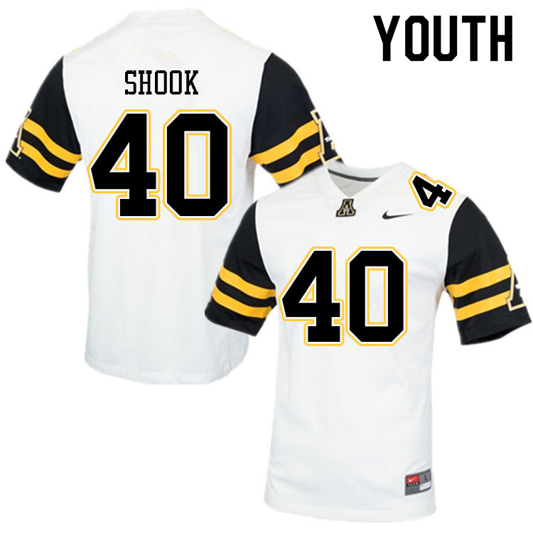 Youth #40 Austin Shook Appalachian State Mountaineers College Football Jerseys Sale-White - Click Image to Close